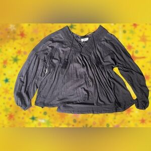 Lucky Brand Lace Up Trim Peasant Top